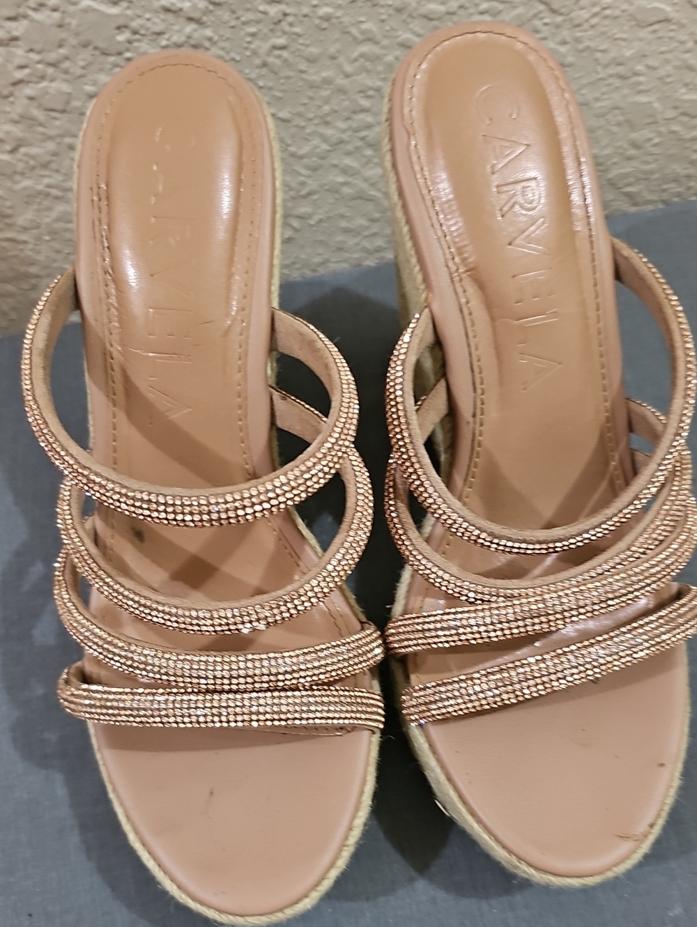 Rose Gold Strappy Slide Sandals Size 9